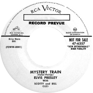 Western Record News: B-side of white label promo pressing of first RCA Victor Elvis Presley single, "Mystery Train" (47-6357).