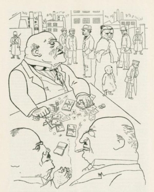 Golden Caricatures Volume 1: drawing by George Grosz "Toads."